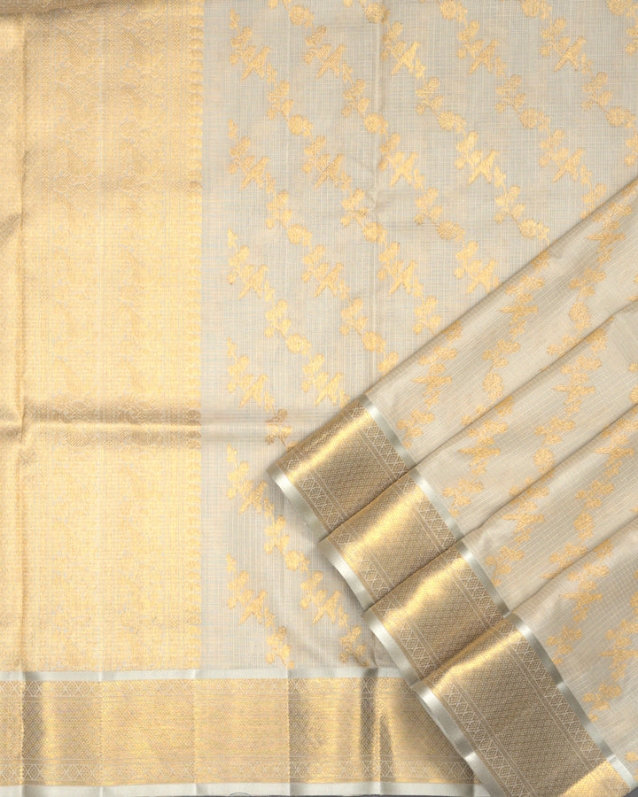 Ivory Off-White Kota Cotton Saree with Gold Zari