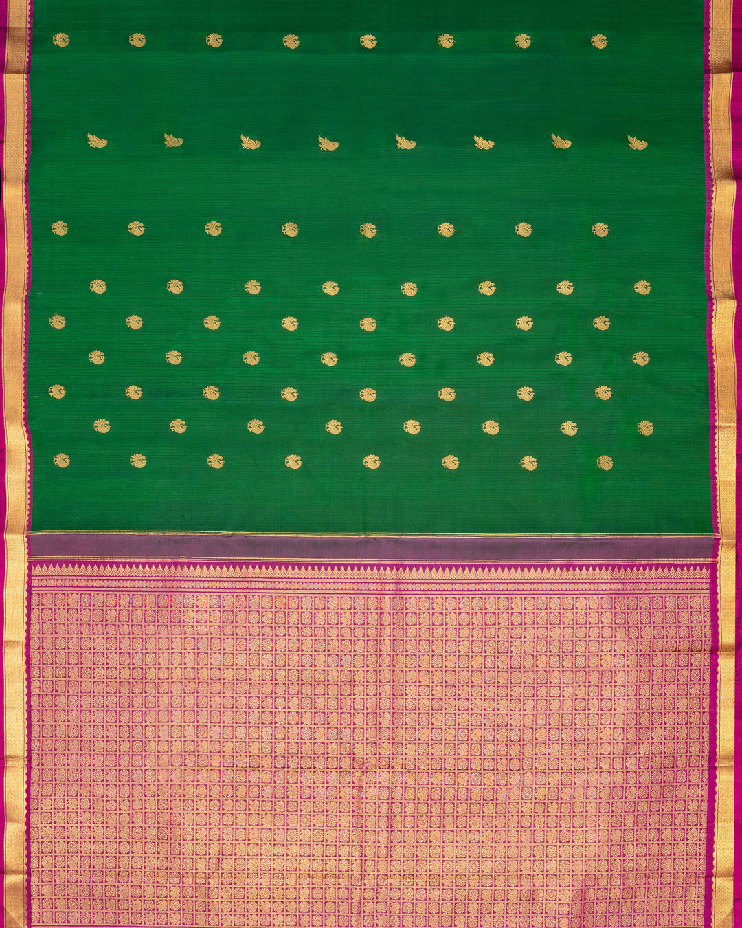 Bottle Green & Magenta Kanchivaram Silk Saree