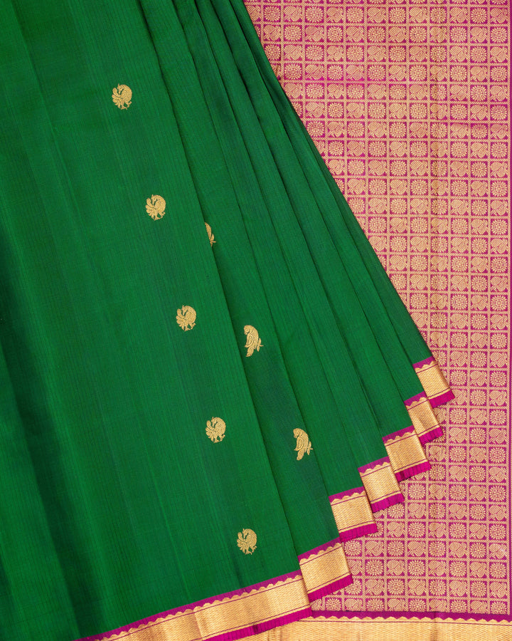 Bottle Green & Magenta Kanchivaram Silk Saree