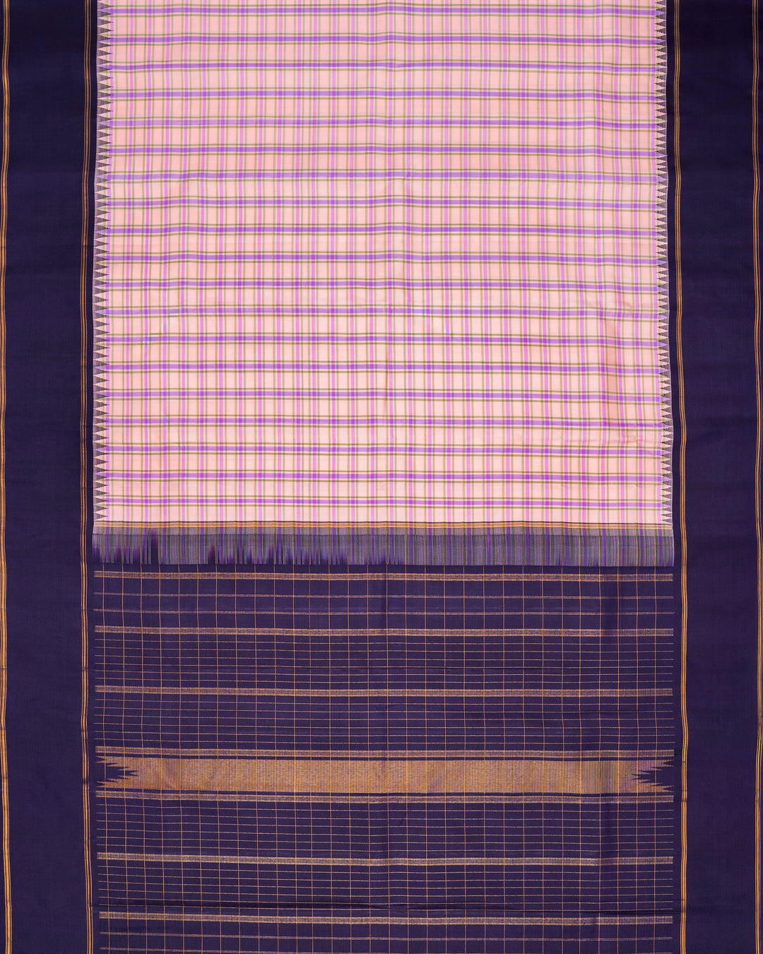 Peach & Navy Blue Kanchivaram Silk Saree