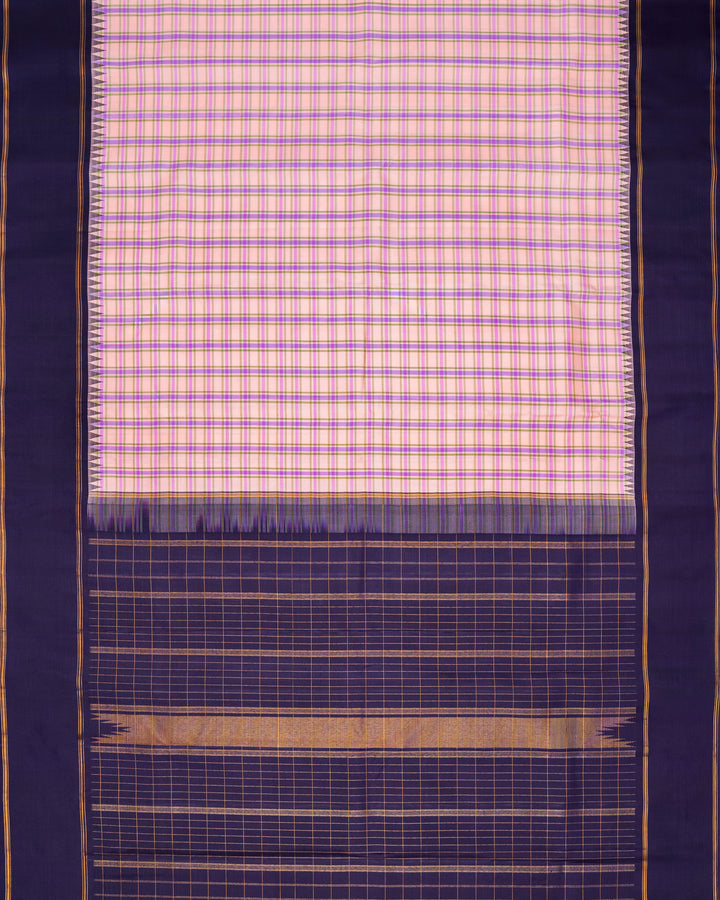 Peach & Navy Blue Kanchivaram Silk Saree