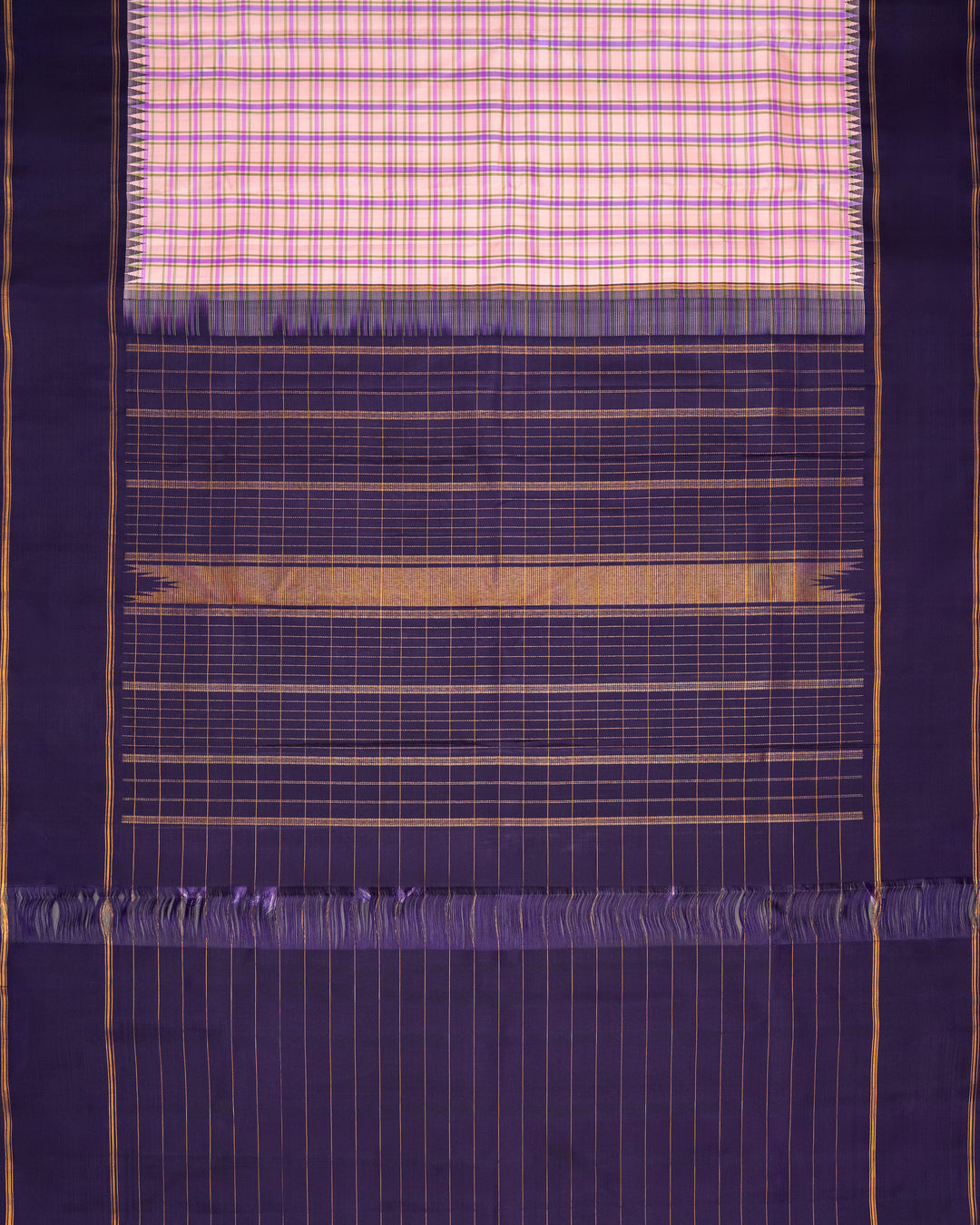 Peach & Navy Blue Kanchivaram Silk Saree