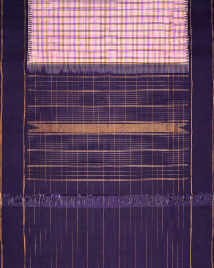 Peach & Navy Blue Kanchivaram Silk Saree