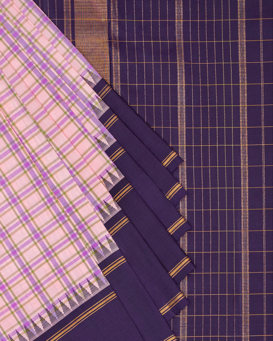 Peach & Navy Blue Kanchivaram Silk Saree