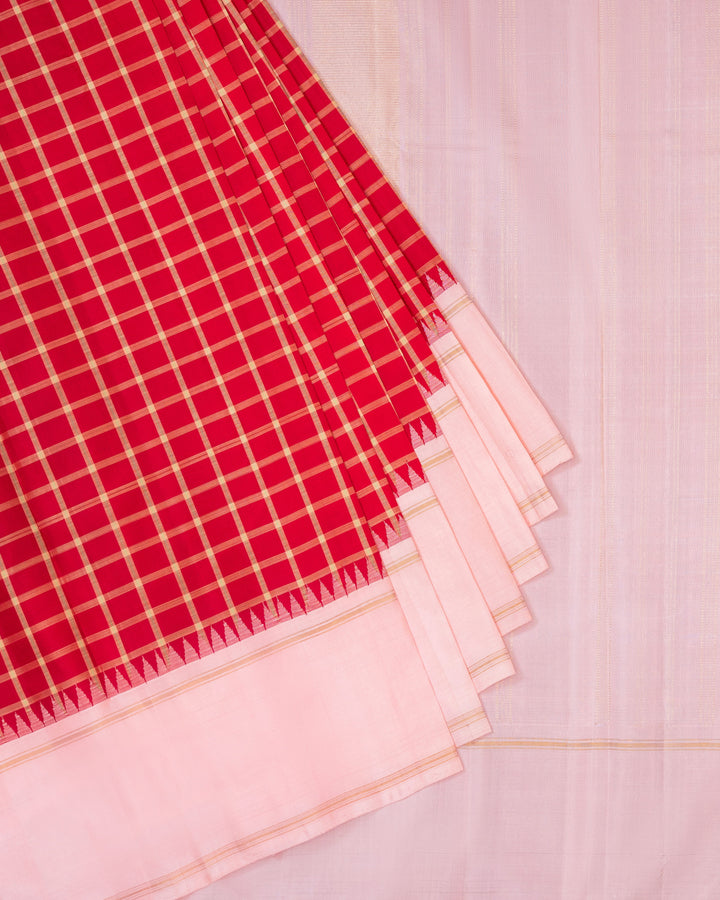 Red & Blush Pink Kanchivaram Silk Saree