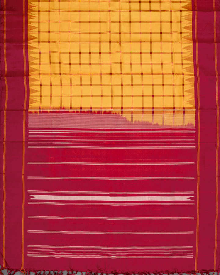 Mustard Yellow & Crimson Kanchivaram Silk Saree
