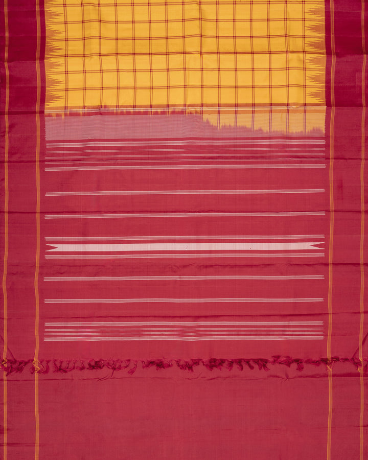 Mustard Yellow & Crimson Kanchivaram Silk Saree