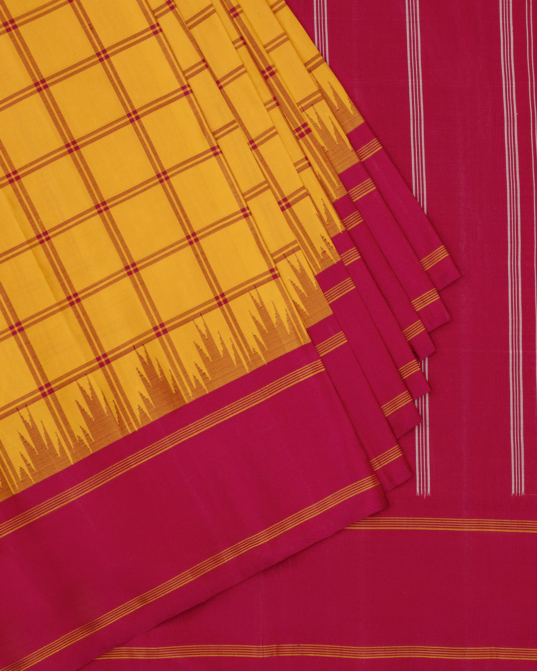 Mustard Yellow & Crimson Kanchivaram Silk Saree