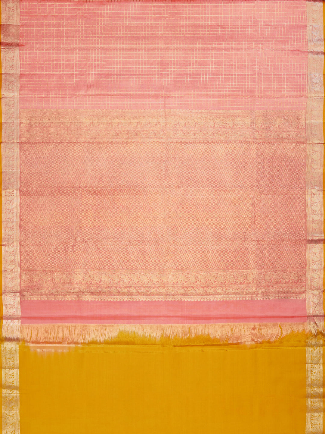 Baby Pink & Mustard Kanchivaram Silk Saree