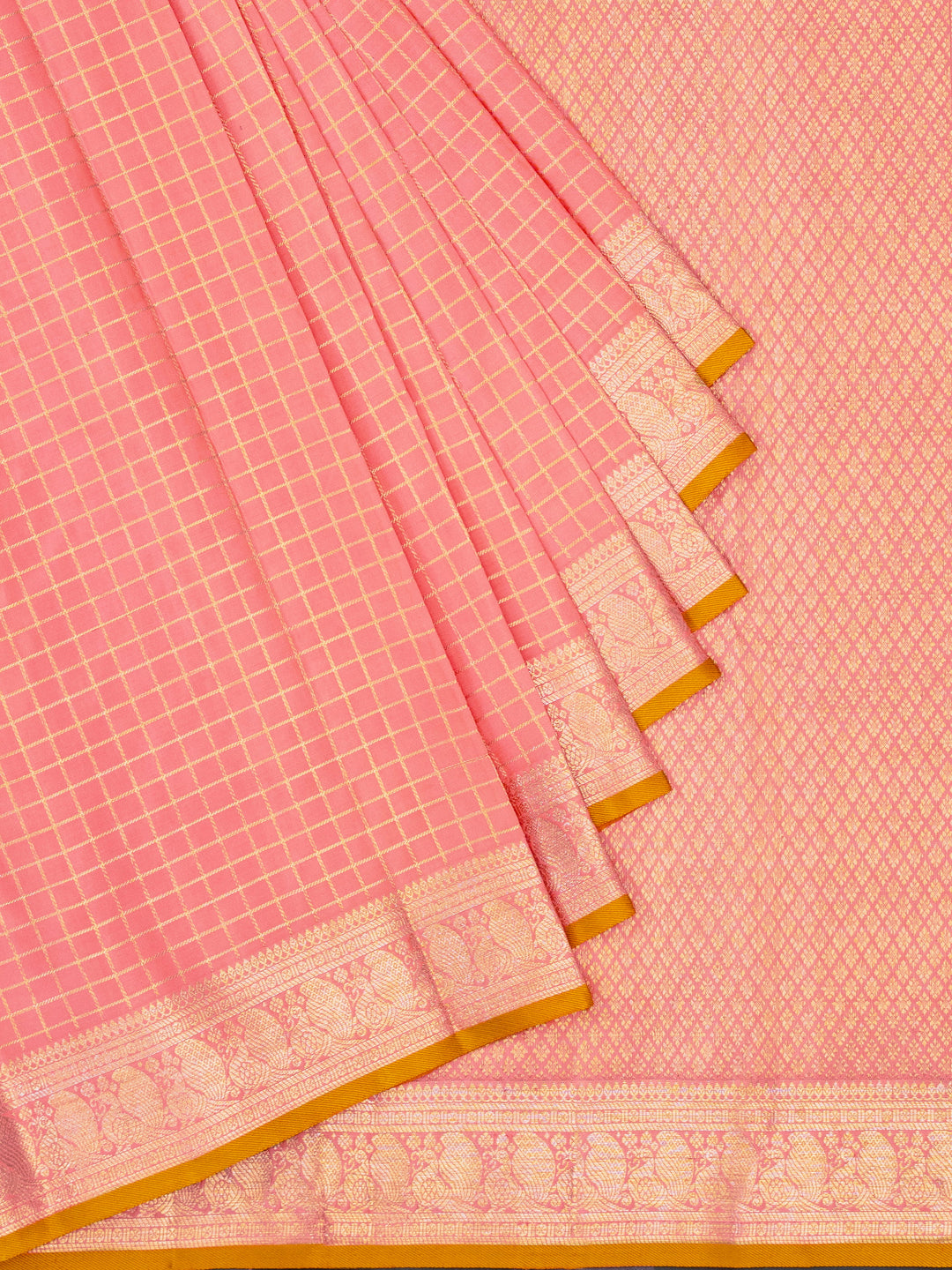 Baby Pink & Mustard Kanchivaram Silk Saree