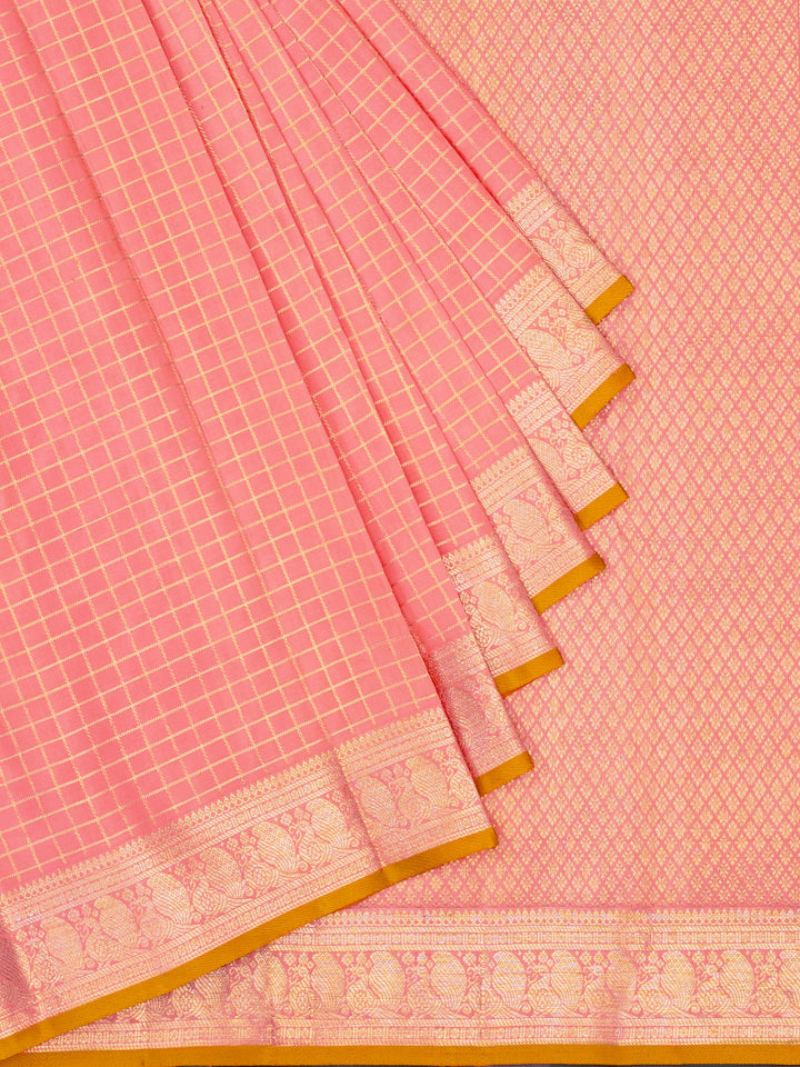 Baby Pink & Mustard Kanchivaram Silk Saree