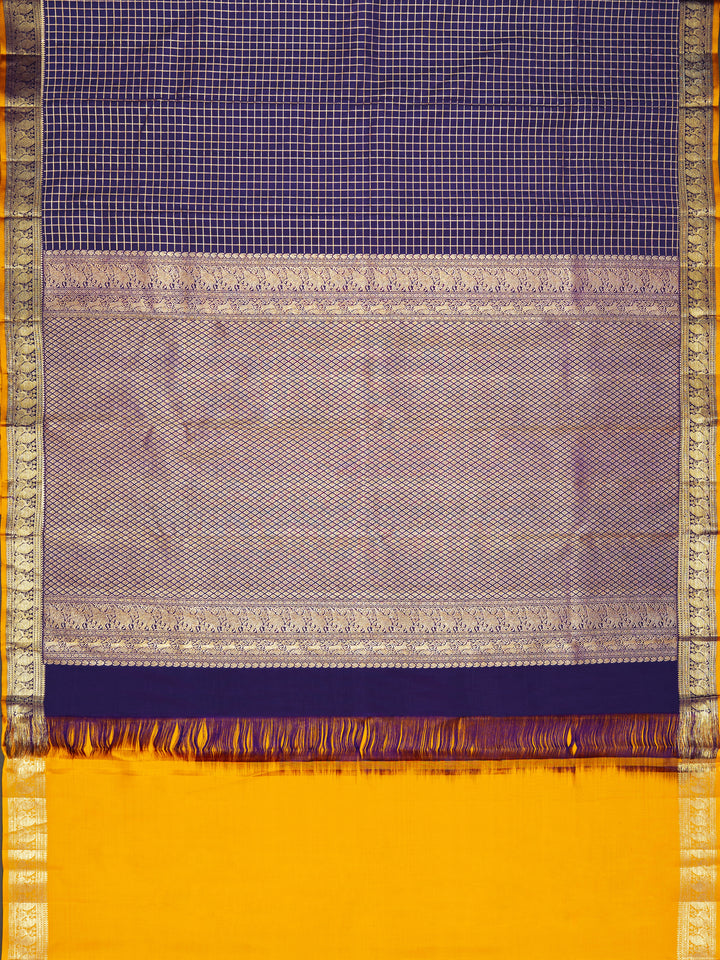 Navy Blue & Mustard Kanchivaram Silk Saree