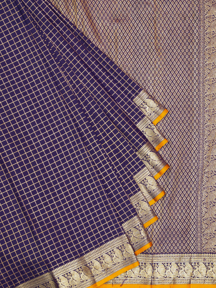 Navy Blue & Mustard Kanchivaram Silk Saree