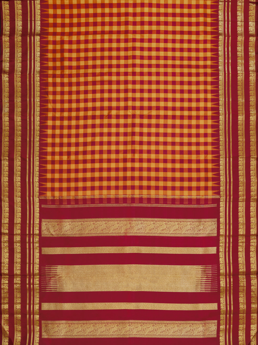 Mustard & Maroon Kanchivaram Silk Saree