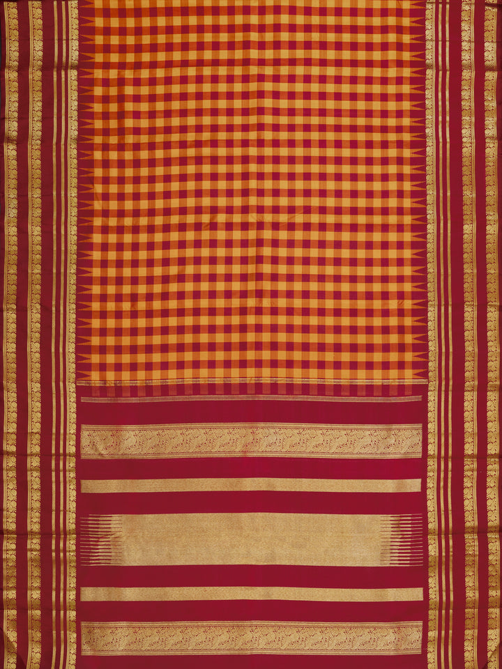 Mustard & Maroon Kanchivaram Silk Saree