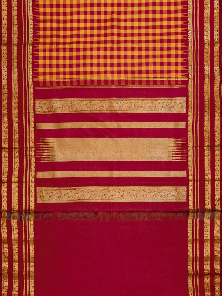 Mustard & Maroon Kanchivaram Silk Saree
