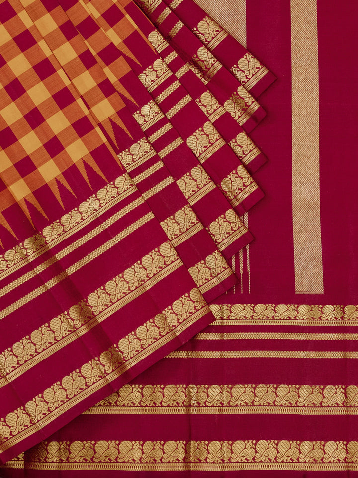 Mustard & Maroon Kanchivaram Silk Saree