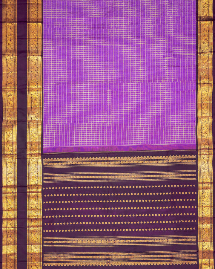 Lavender & Maroon Kanchivaram Silk Saree with Gold Zari