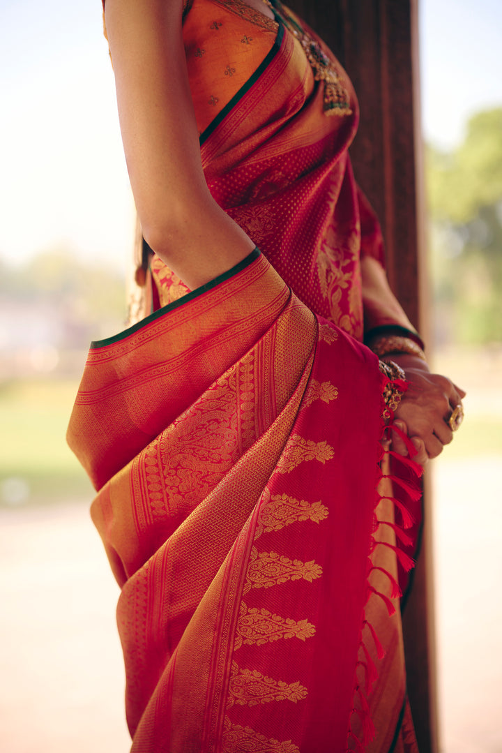 Royal Crimson Red Handwoven Bridal Kanchivaram Silk Saree