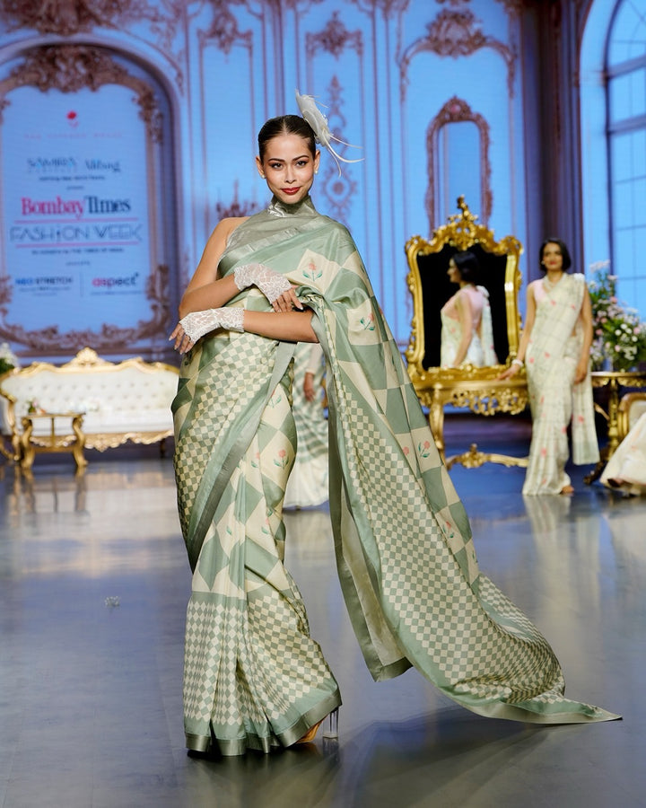 Sage Symphony Kanjivaram Silk Saree - Blooming Heiress - Look 8