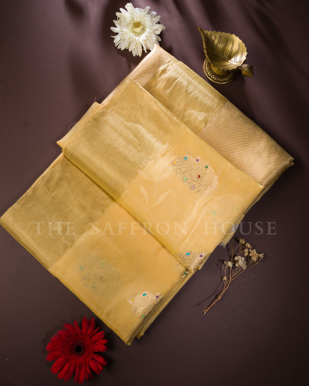 Sand Beige Banarasi Silk Saree – The Saffron House