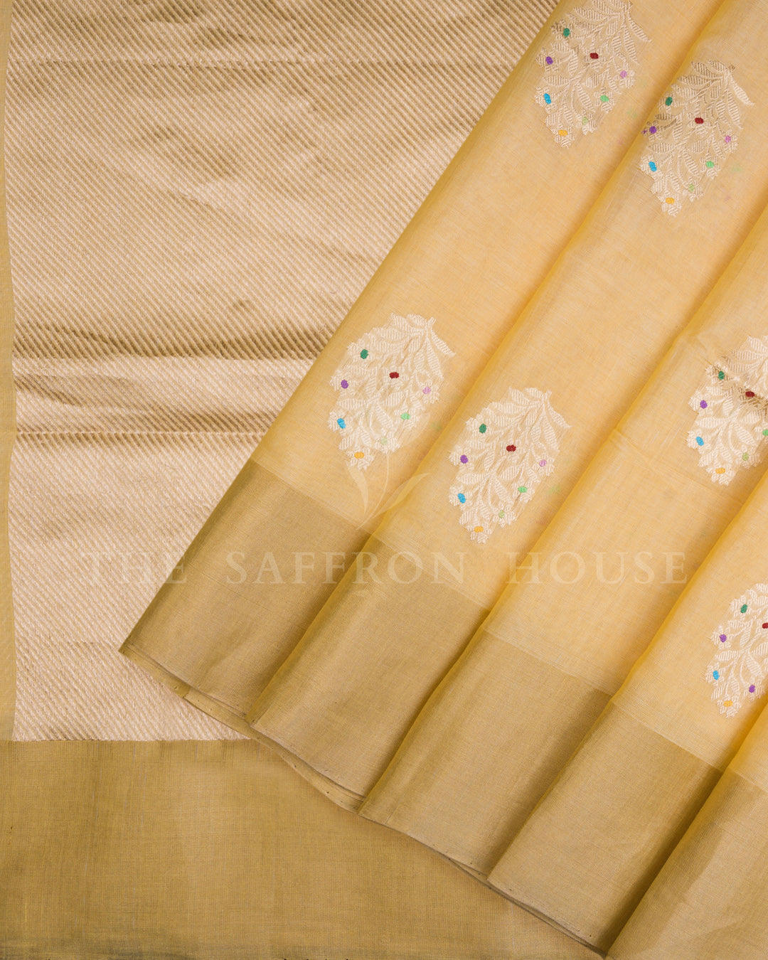Sand Beige Banarasi Silk Saree – The Saffron House