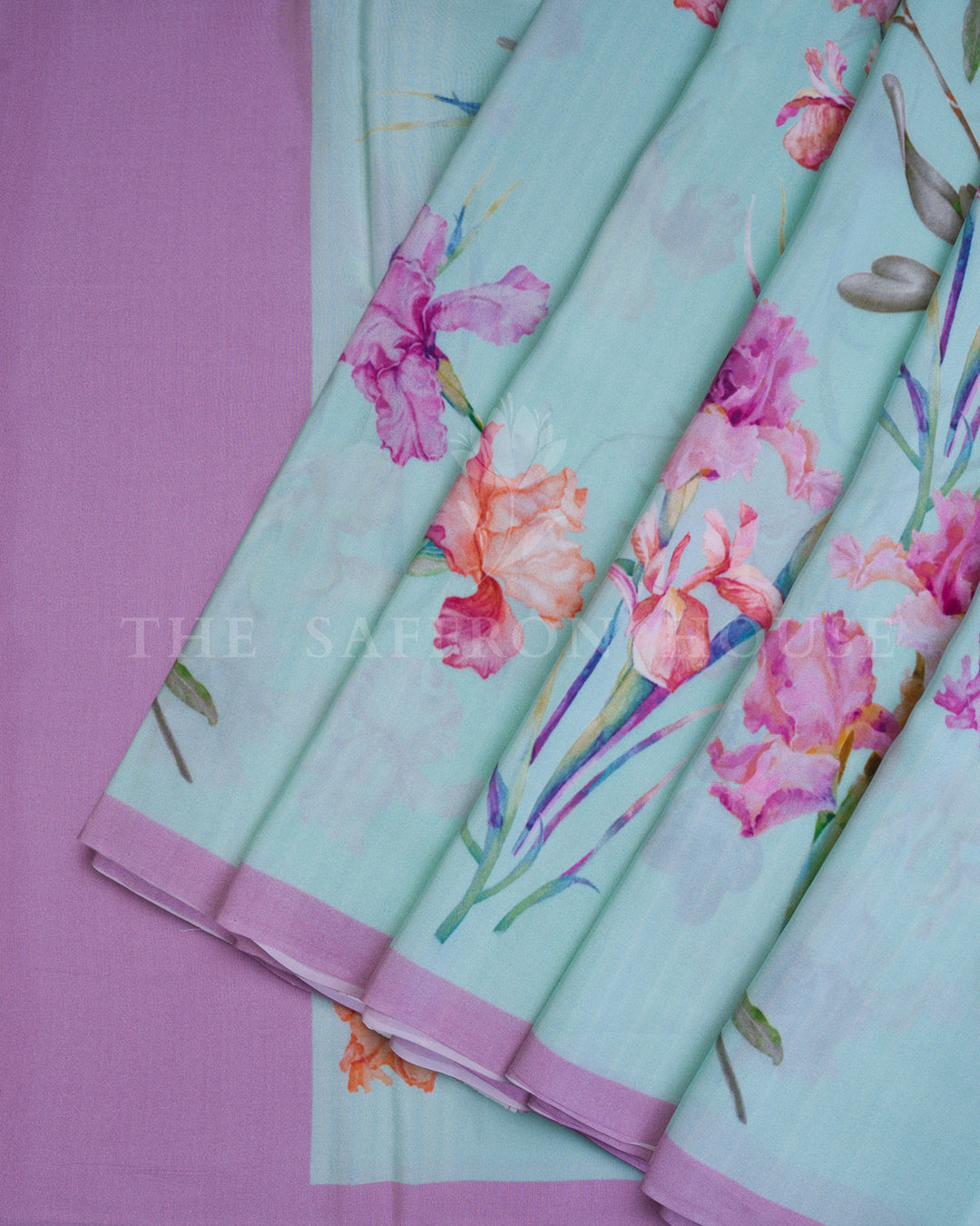 Lavender And Aqua Blue Eri Silk Saree – The Saffron House