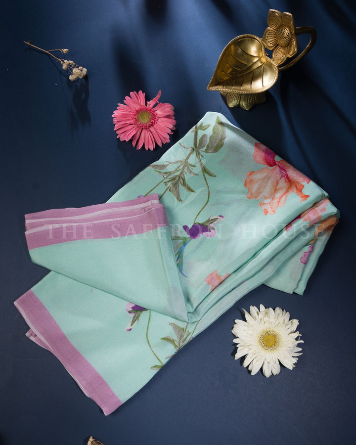 Lavender And Aqua Blue Eri Silk Saree – The Saffron House