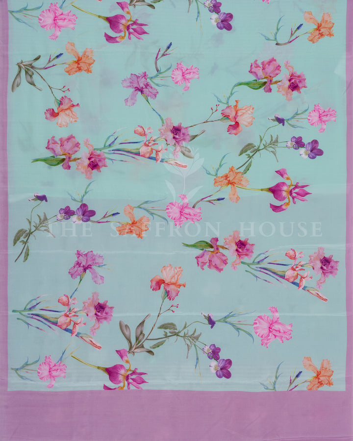 Lavender And Aqua Blue Eri Silk Saree – The Saffron House