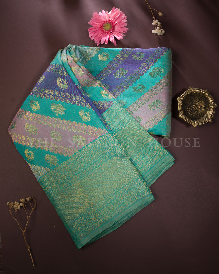 Lavender And Violet Brocade Kanjivaram Silk Saree – The Saffron House