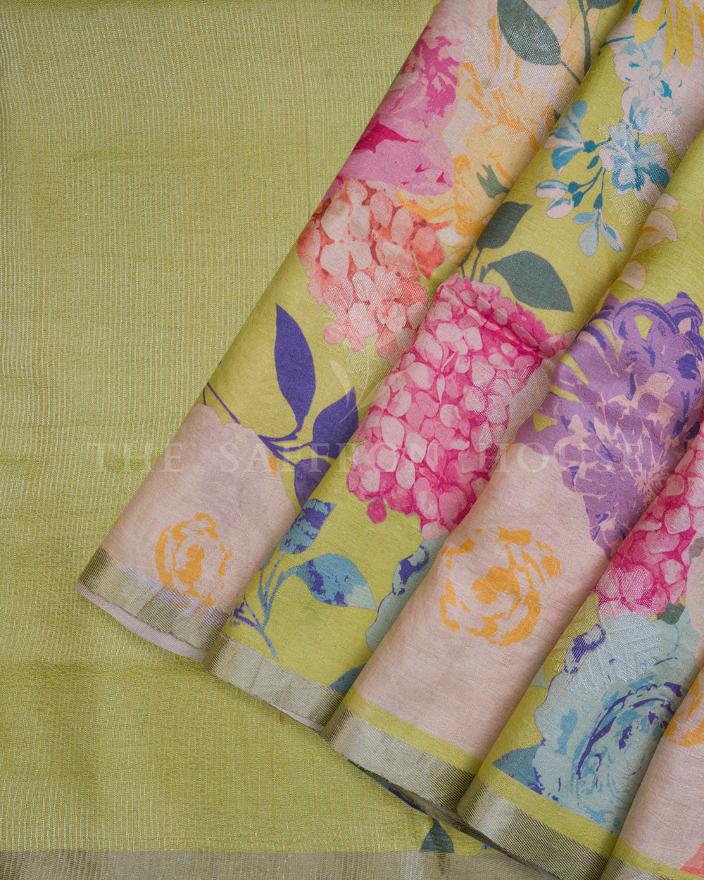 Lime Green Tussar Silk Saree – The Saffron House