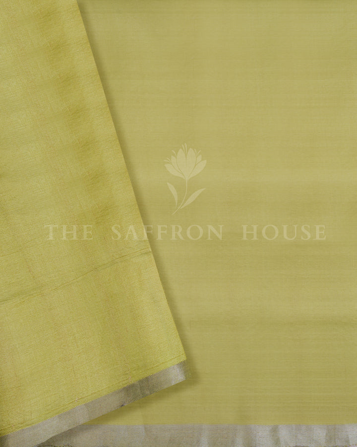 Lime Green Tussar Silk Saree – The Saffron House
