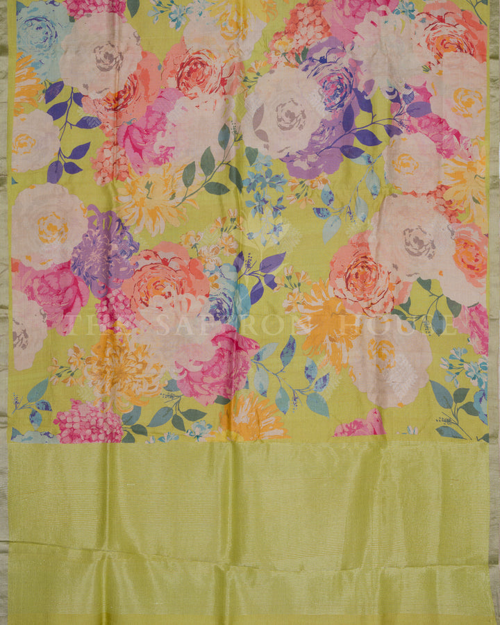 Lime Green Tussar Silk Saree – The Saffron House