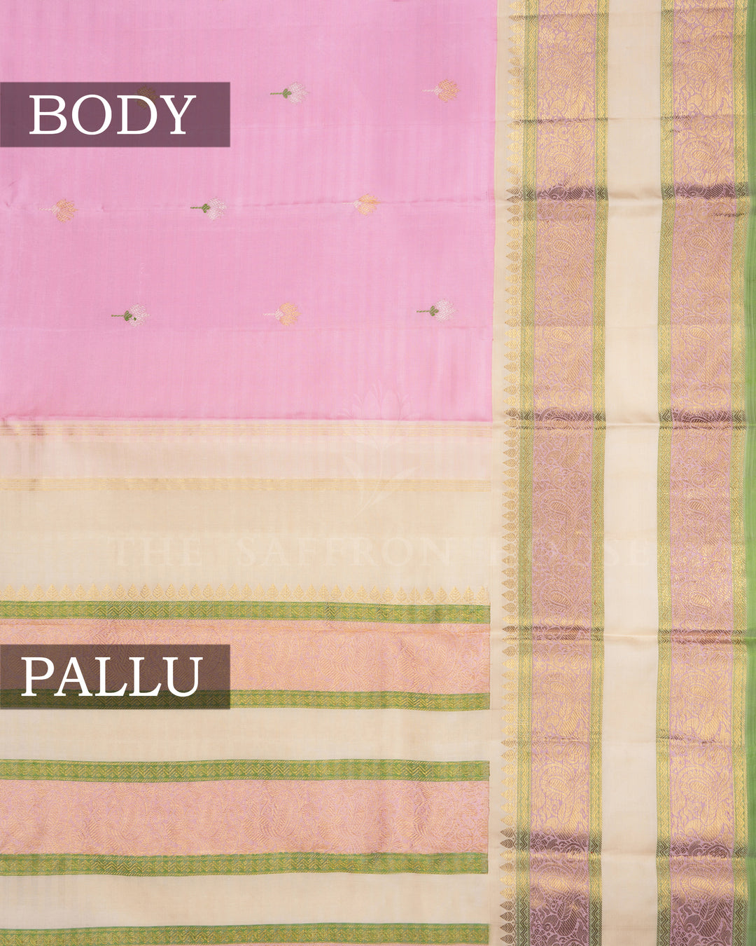 Blush Rose And Ivory Cream Kattam Kanjivaram Silk Saree – The Saffron House