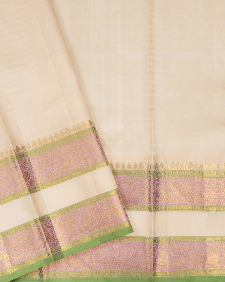 Blush Rose And Ivory Cream Kattam Kanjivaram Silk Saree – The Saffron House