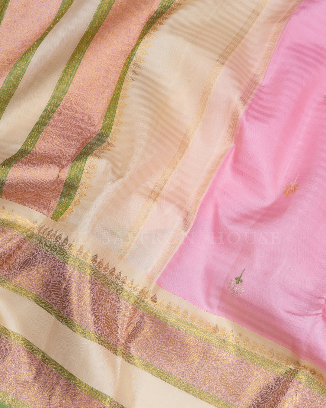 Blush Rose And Ivory Cream Kattam Kanjivaram Silk Saree – The Saffron House
