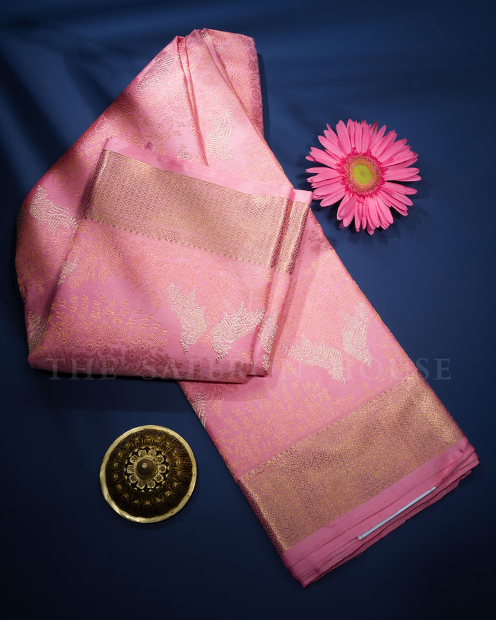 Blush Rose Brocade Kanjivaram Silk Saree – The Saffron House