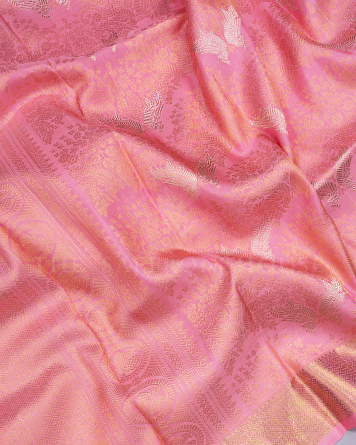 Blush Rose Brocade Kanjivaram Silk Saree – The Saffron House