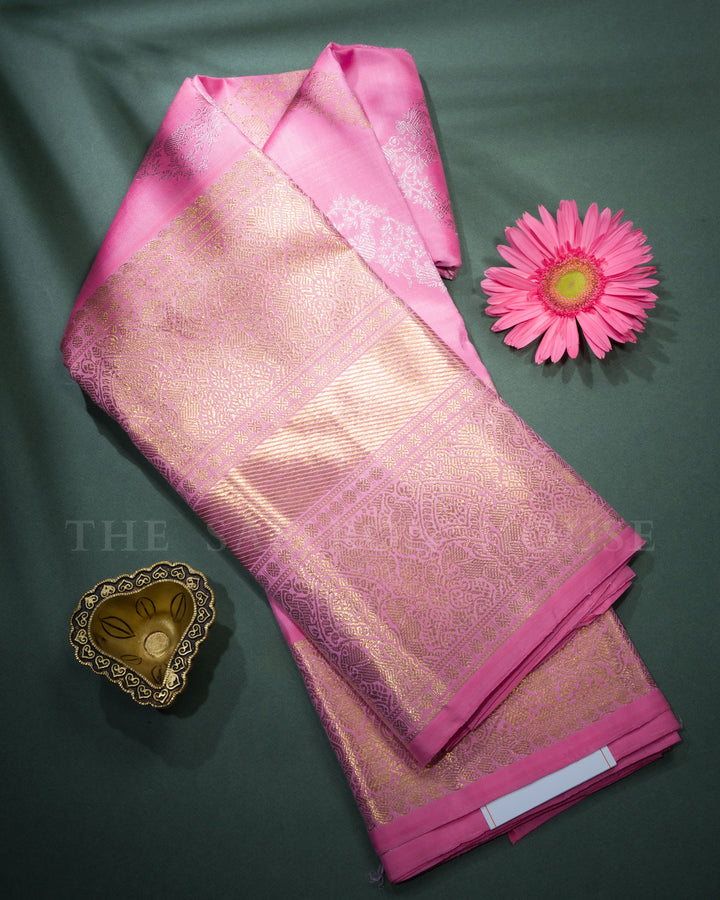 Blush Rose Brocade Kanjivaram Silk Saree – The Saffron House
