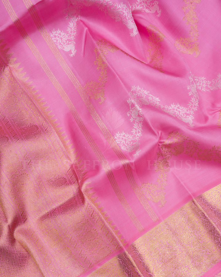 Blush Rose Brocade Kanjivaram Silk Saree – The Saffron House