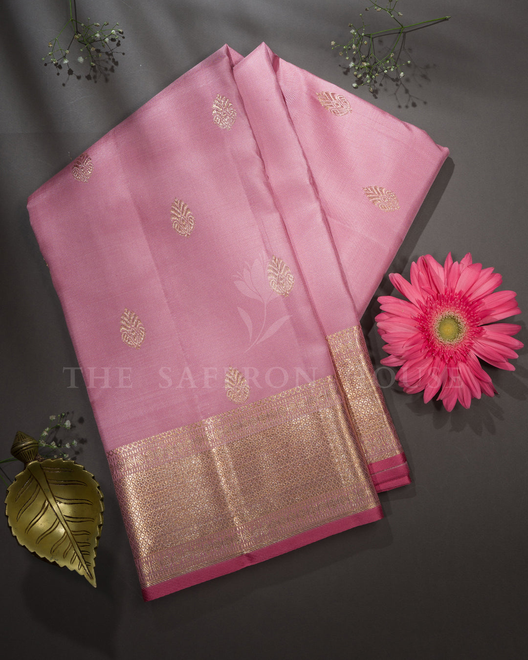 Blush Rose Brocade Kanjivaram Silk Saree – The Saffron House