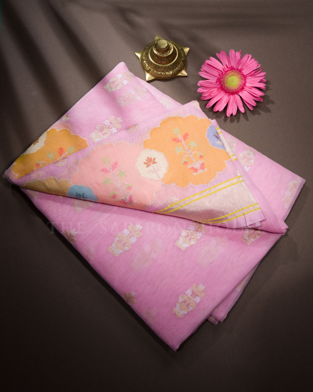 Blush Rose Organza Banarasi Saree – The Saffron House