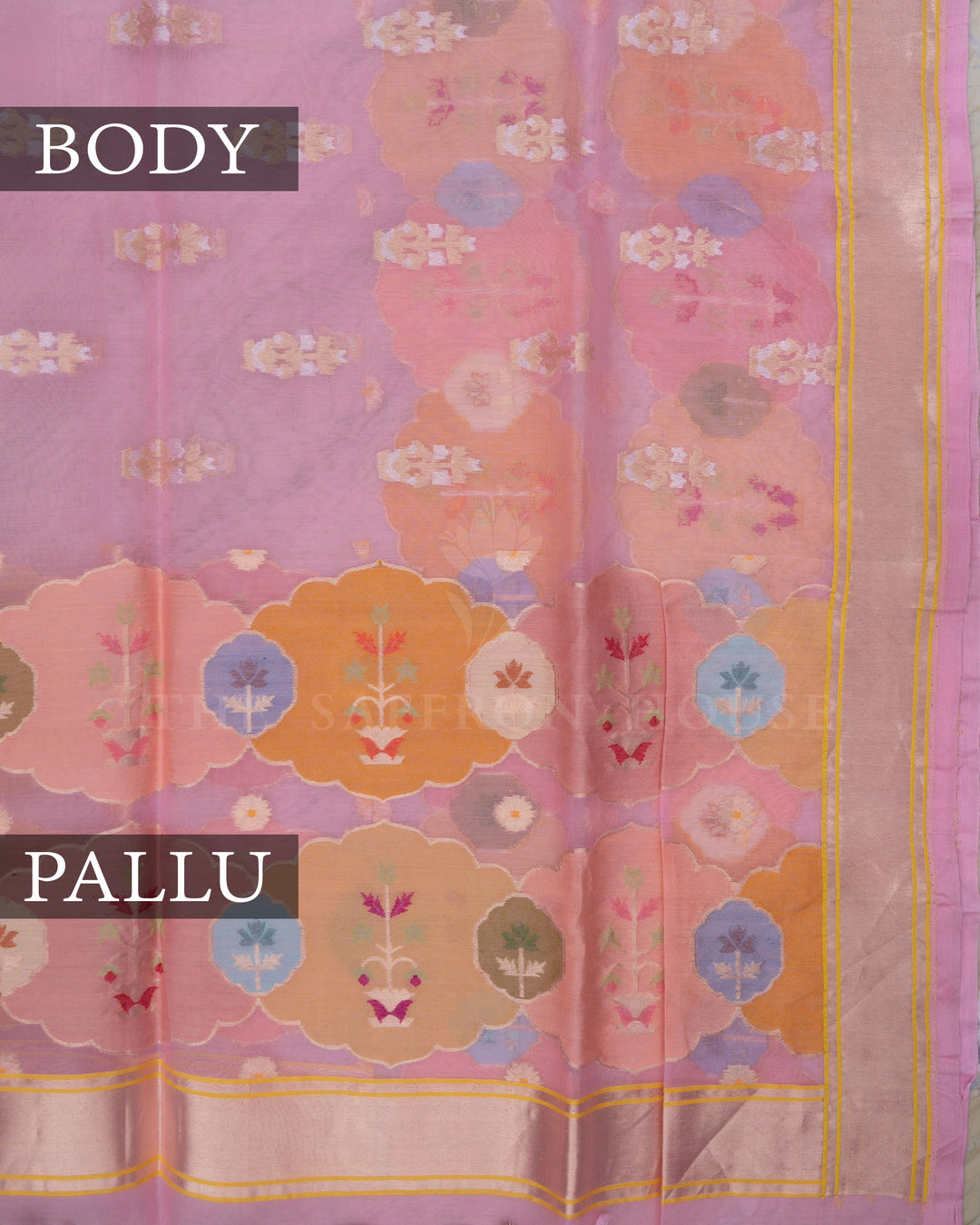 Blush Rose Organza Banarasi Saree – The Saffron House