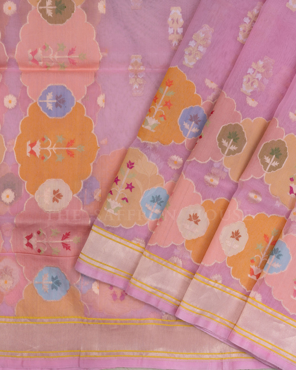 Blush Rose Organza Banarasi Saree – The Saffron House