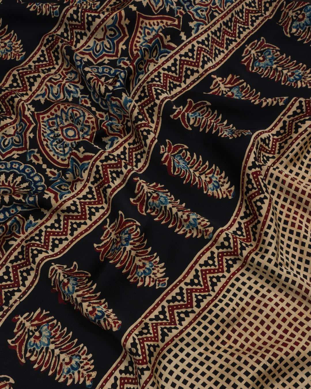 Onyx Black And Sand Beige Bandhini Modal Silk Saree – The Saffron House