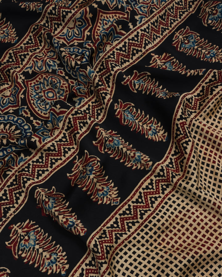 Onyx Black And Sand Beige Bandhini Modal Silk Saree – The Saffron House