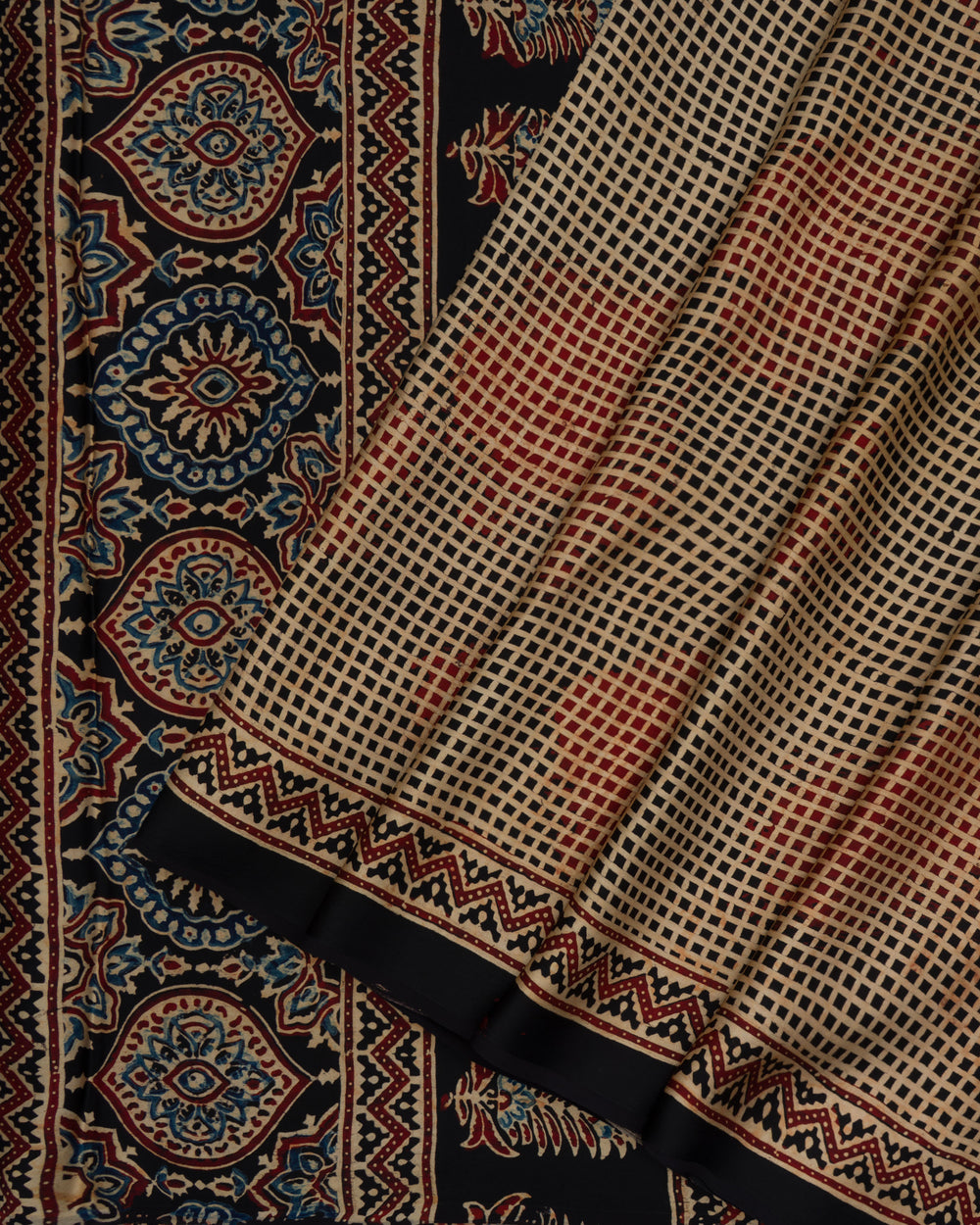 Onyx Black And Sand Beige Bandhini Modal Silk Saree – The Saffron House