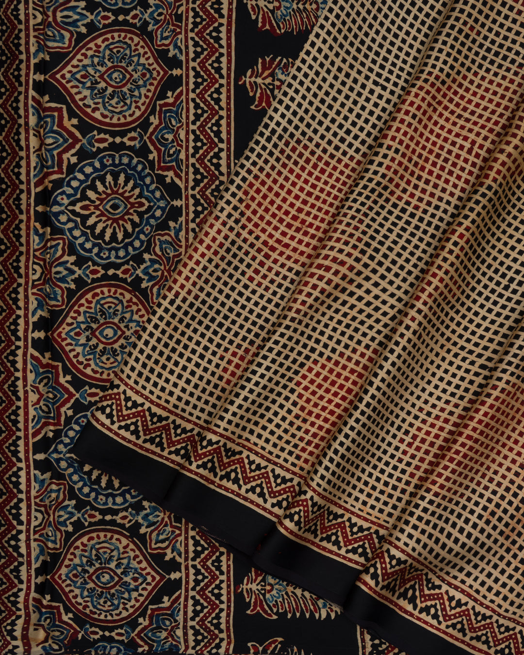 Onyx Black And Sand Beige Bandhini Modal Silk Saree – The Saffron House