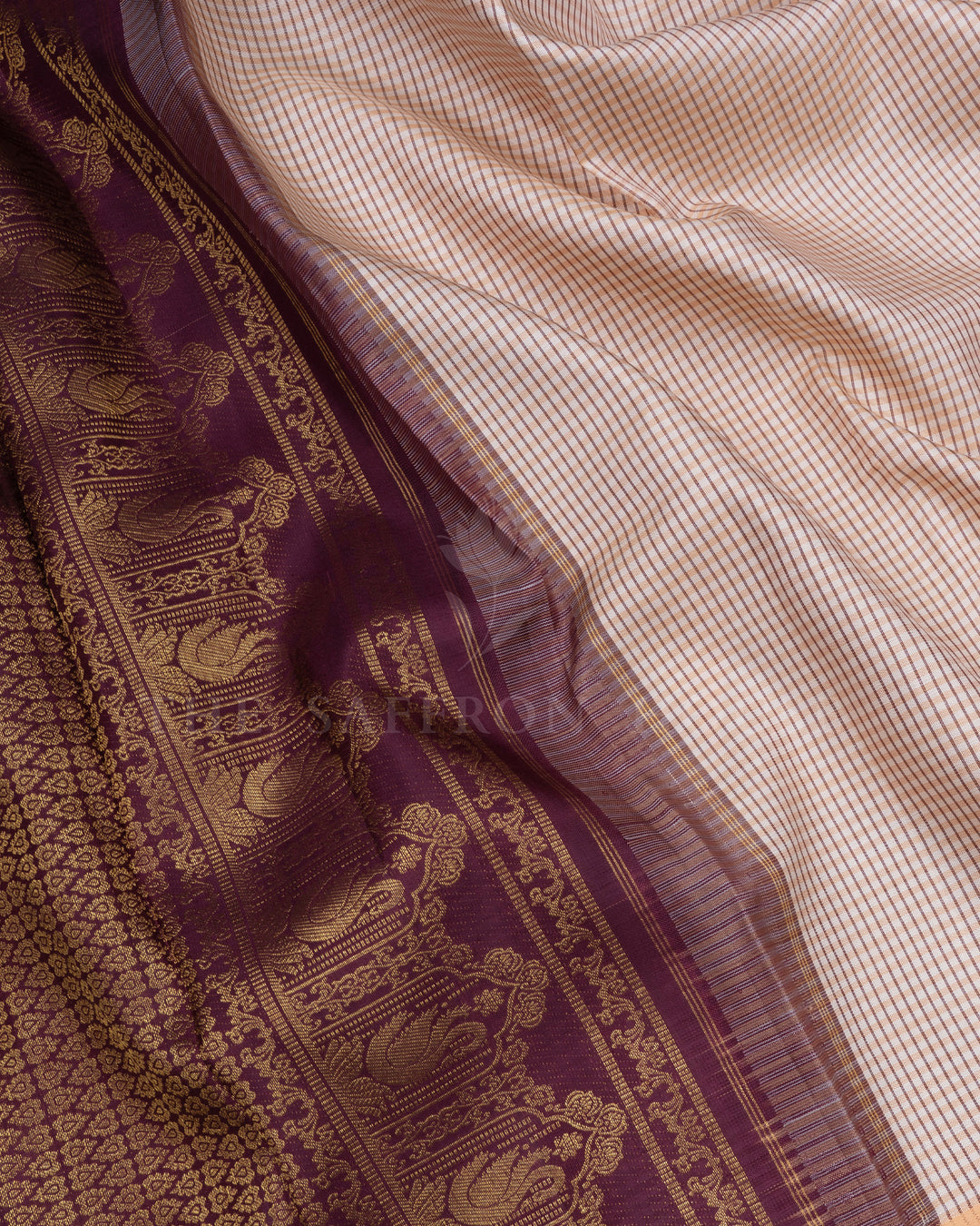 Sand Beige Kattam Kanjivaram Silk Saree – The Saffron House