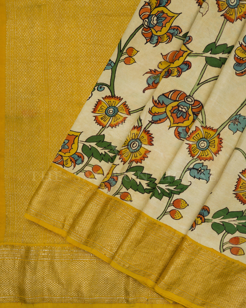Sand Beige And Mustard Gold Brocade Kanjivaram Silk Saree – The Saffron House
